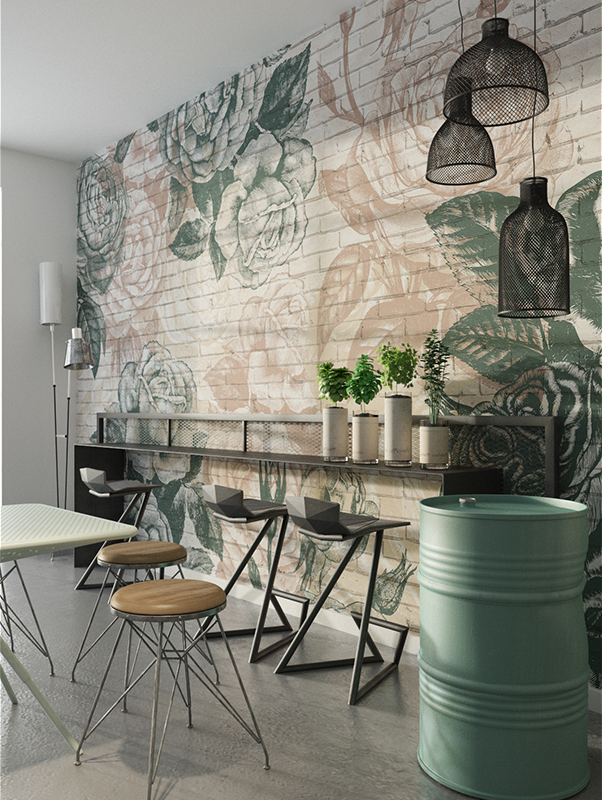 Bricks Roses Wallpaper Mural