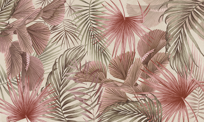 green_and_burnt_orange_beige_jungle_leaves_wallpaper